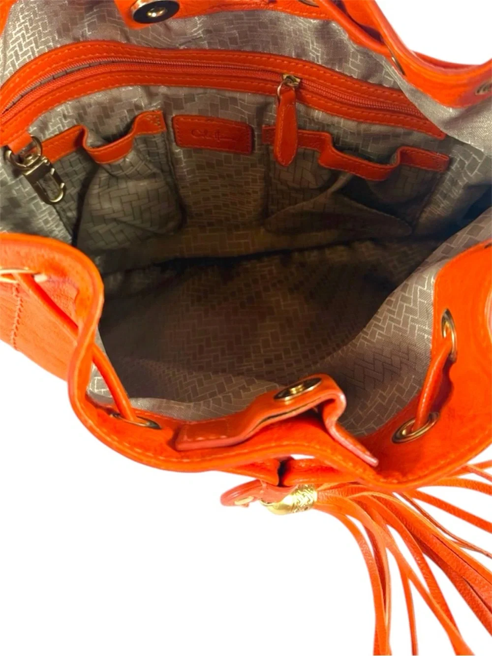 Cole Haan Orange Leather Tassel Drawstring Hobo Shoulder Bag with Dust Bag